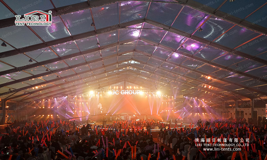 clear tent with beautiful decorations