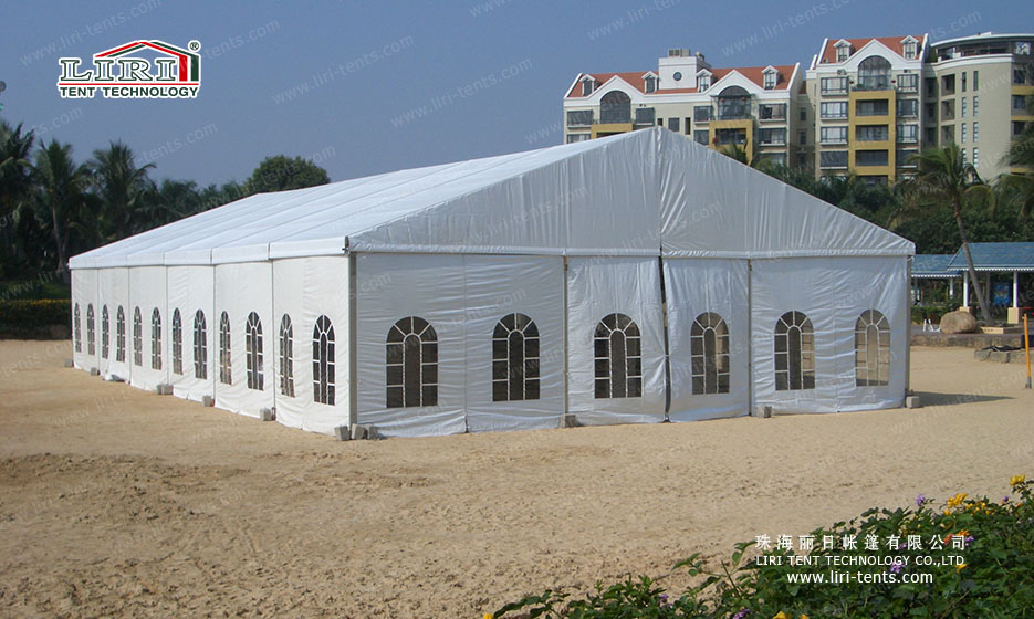 party tent with white curtain