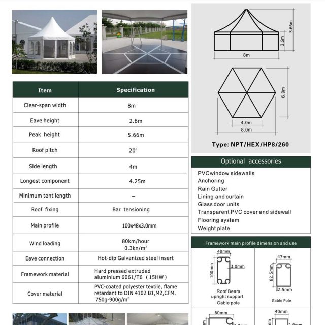 8m Span Polygon High Peak Tent