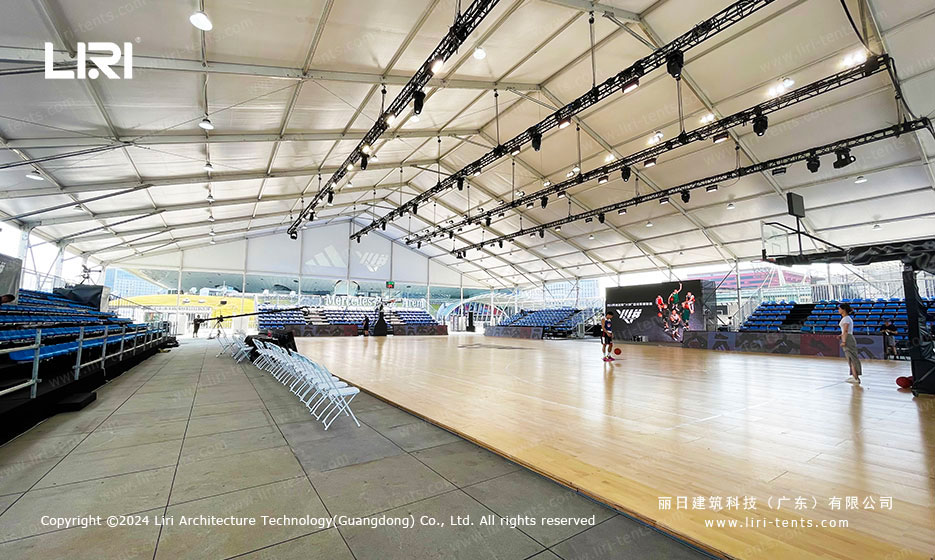 Clear span tent for indoor basketball court cover